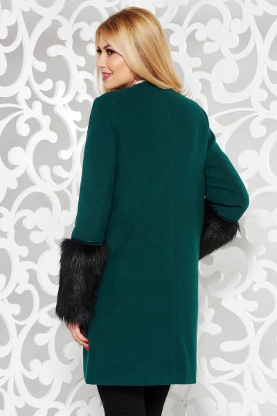 Minefield mimic Dinner Palton verde elegant din lana - Marimi Mari | Paltoane Dama Elegante