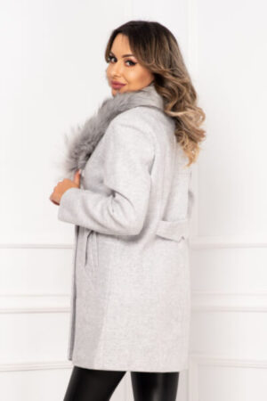 palton-dama-elegant-gri cu-guler-din-blana