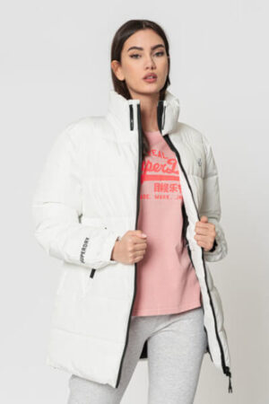 Geaca lunga bufanta SUPERDRY alba