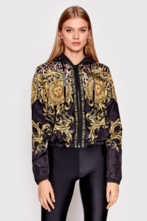 geaca dama neagra aurie Versace cu fermoar