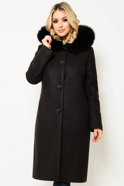 Palton din stofa cu lana negru