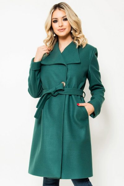 palton verde elegant din stofa cu lana