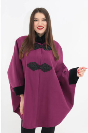 poncho fucsia din stofa cu lana