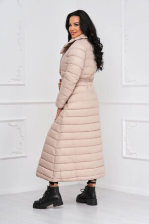 geaca dama maxi din fas crem cu borseta