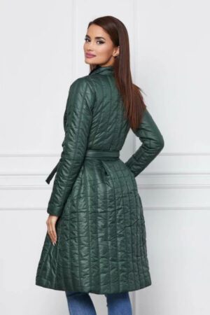 geaca dama midi verde cu cordon in talie