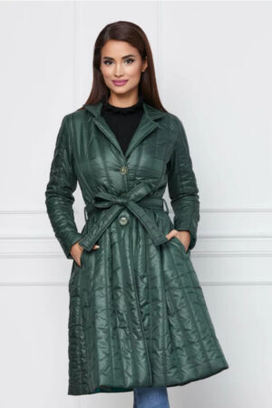 geaca midi verde cu cordon in talie