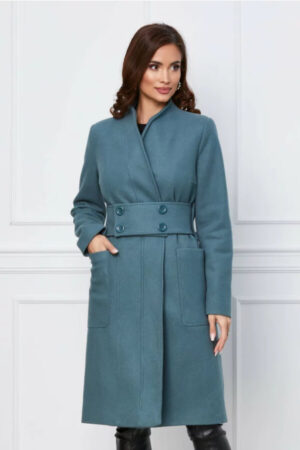 palton dama bleu cu cordon maxi