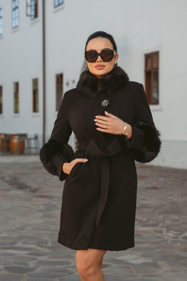 palton dama elegant din lana negru