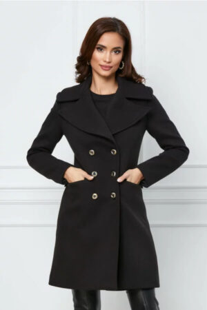palton dama negru cu rever maxi