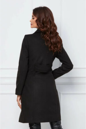 palton elegant cu buzunare si guler ascutit