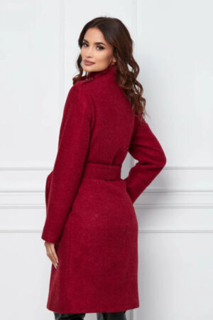 palton elegant dama bordo cordon in talie