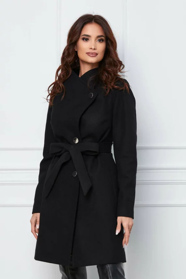 palton elegant negru dama din stofa