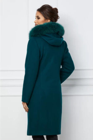 palton elegant verde cu blanita la gluga