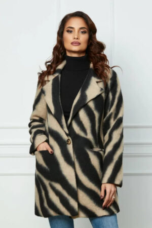 palton pufos cu zebra print negru