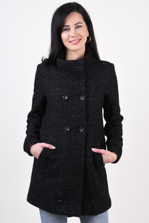 palton ieftin din lana scurt femei negru