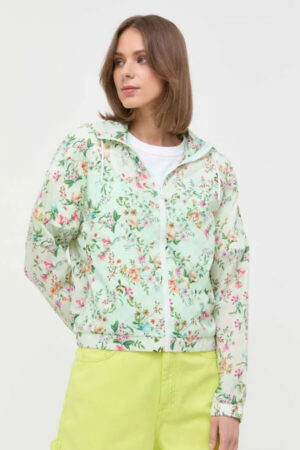 geaca dama anti-vant Guess windbreaker de culoare verde cu gluga