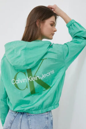 geaca dama anti-vant verde cu gluga Calvin Klein