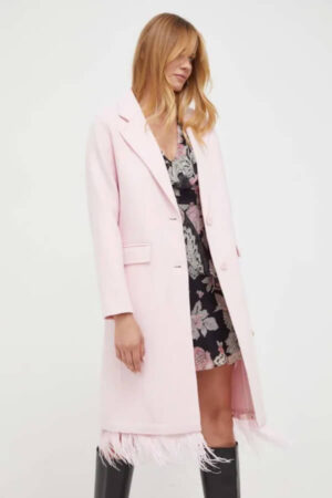 palton din lana roz femei Twinset cu nasturi elegant