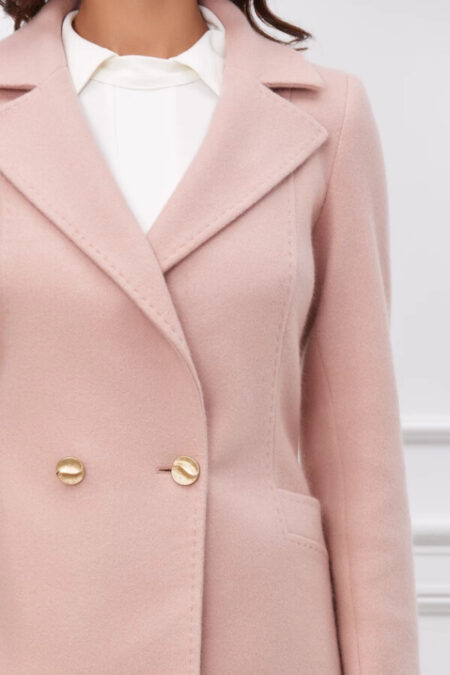 palton femei elegant lung cu buzunare roz