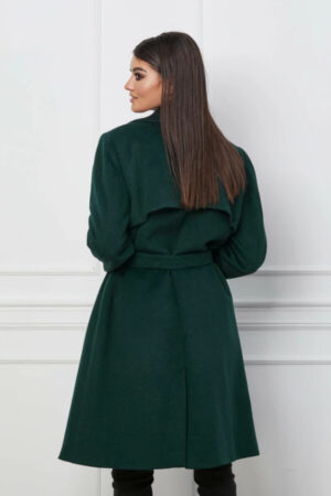 palton marime mare verde cu cordon din lana