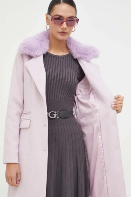 palton calduros din lana roz