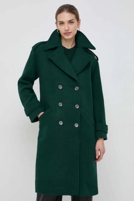 palton din lana verde de dama cu croi lejer Morgan