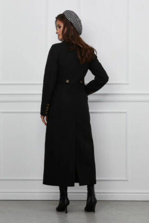 palton elegant lung negru din lana