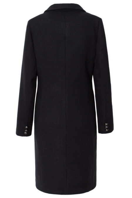 palton femei din stofa neagra de iarna midi cu nasturi