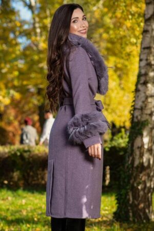 palton elegant din stofa cu blana