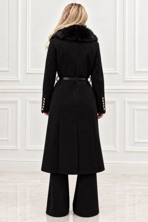 palton elegant negru cambrat si blana